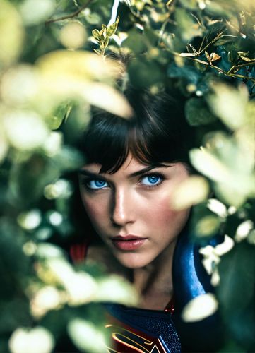 AI Product with this design: photo of the most beautiful Suupergirl hiding in a bush