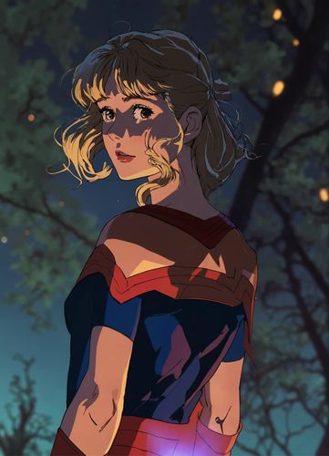 AI Product with this design: 1990s anime beautiful blonde Supergirl