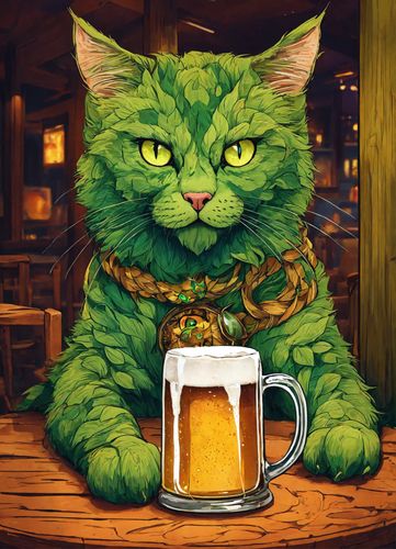 AI Product with this design: Brutal Ukraine cat in a pub with beer